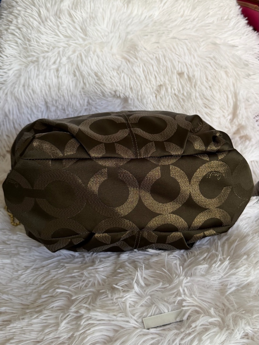 COACH Op Art Signature Sateen Brooke Bag Bronze Brown Shimmer Convertible 14144 - Picture 4 of 8